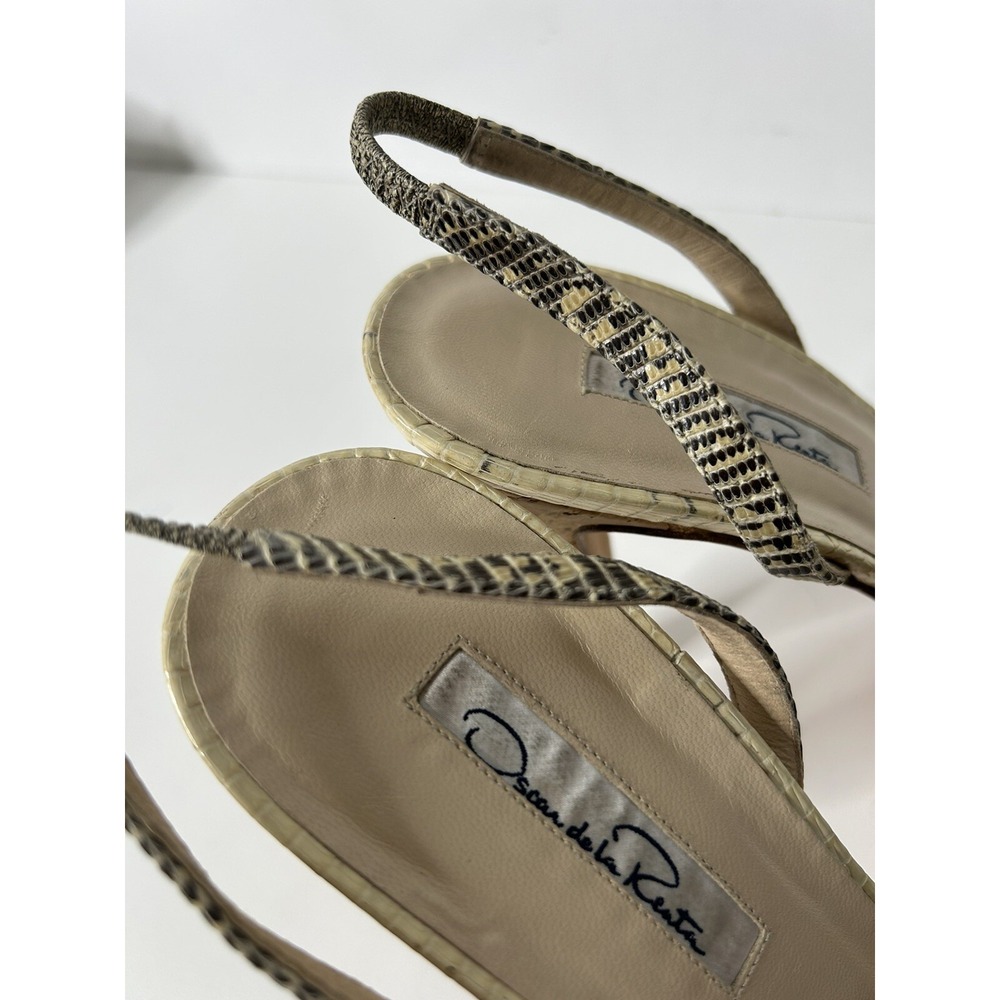 Oscar de la Renta Women Size 38.5 US 8.5 Snakeskin Sling Back 5" Heels - Picture 10 of 11